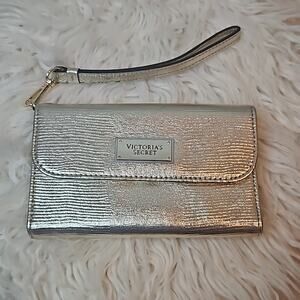 Victoria's Secret Gold Metallic Trifold Wristlet Wallet Clutch